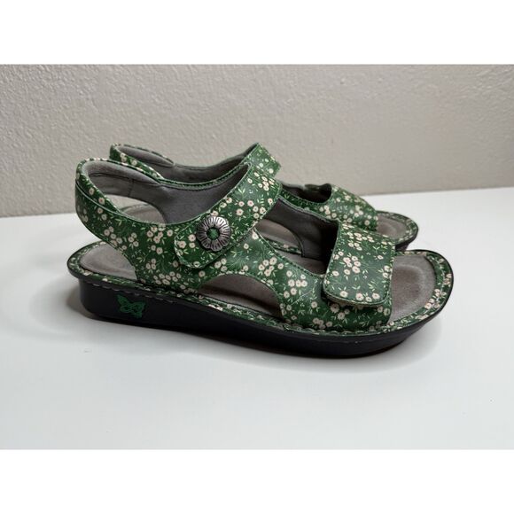 Alegria Beckie Sandals Size 38 8 8.5 Green Acres Floral Leather Platform Shoe - Picture 6 of 11